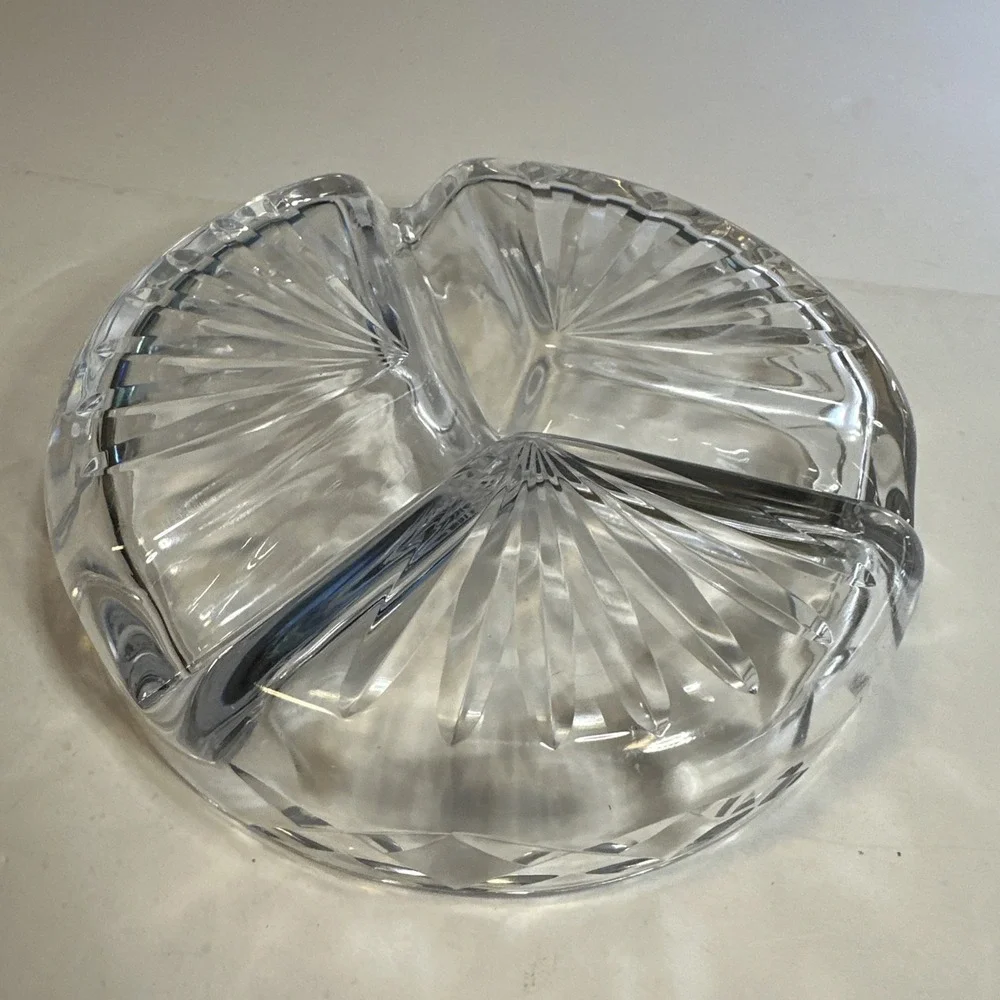VTG Lead Crystal Unique MCM Divided Serving Dish 3 Sections 7.5In Elegant Glass